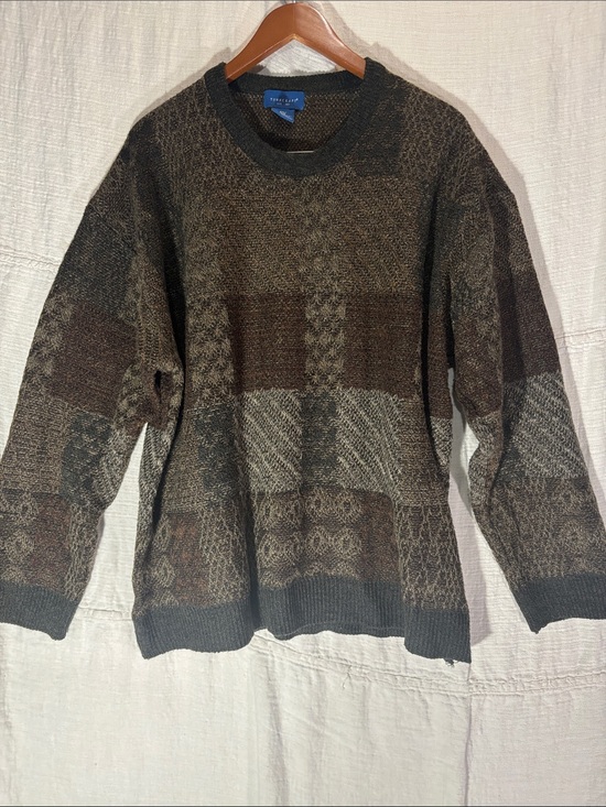 Towncraft Other - VTG Towncraft Patchwork Geometric Knit Sweater 3XL Earth Tone Grandpa Core EUC